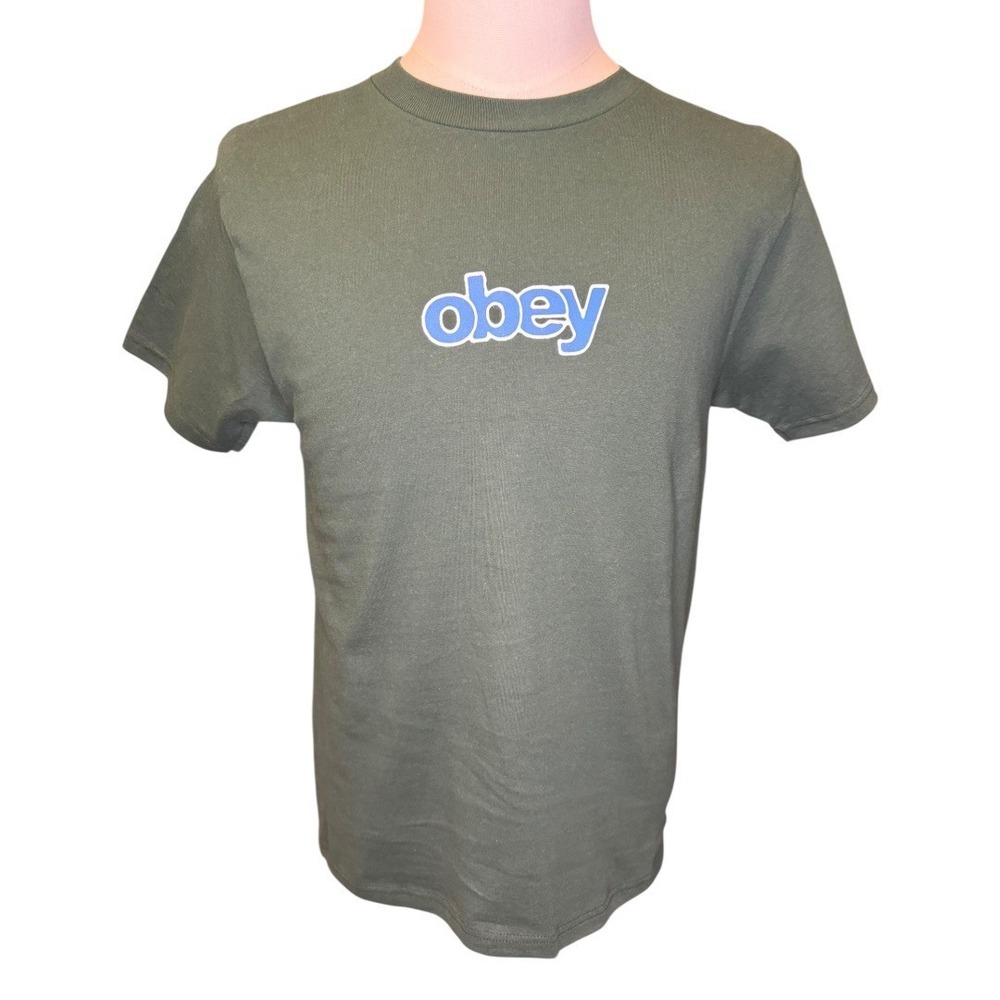 OBEY Worldwide Mens T-Shirt Crewneck Short Sleeve Graphic Olive Green Medium NWT